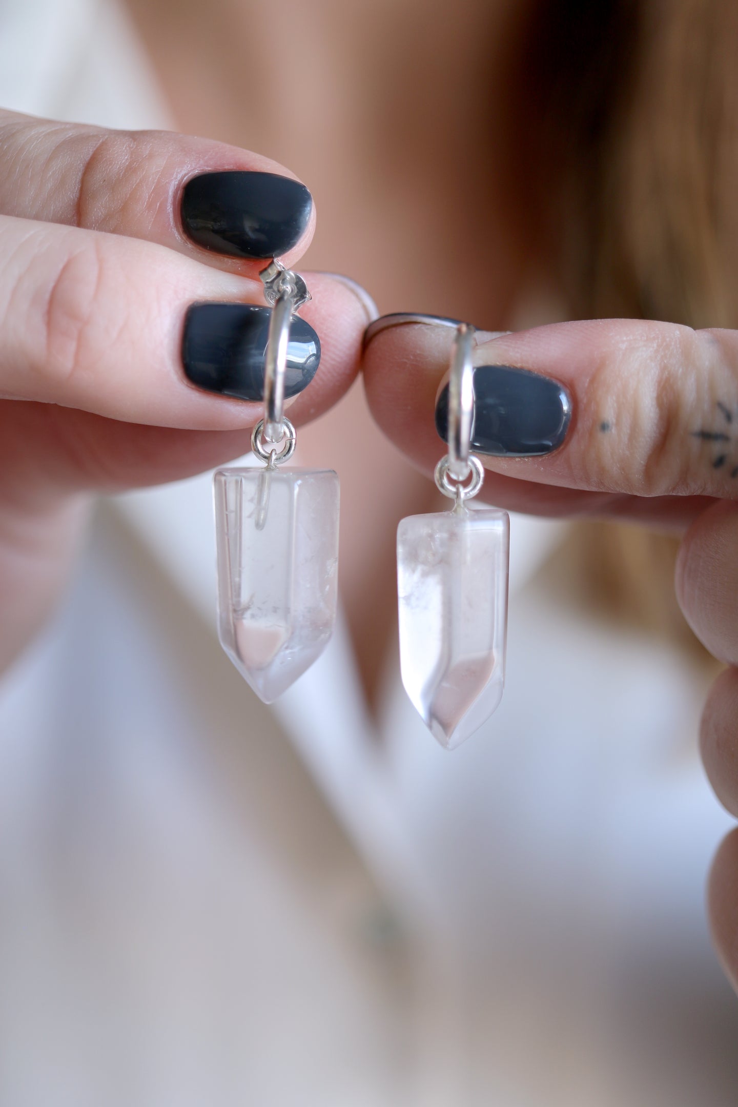 Arracades de plata amb Quars transparent.