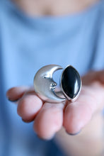 Anell de mitja Lluna de plata amb Obsidiana.