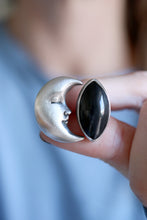 Anell de mitja Lluna de plata amb Obsidiana.