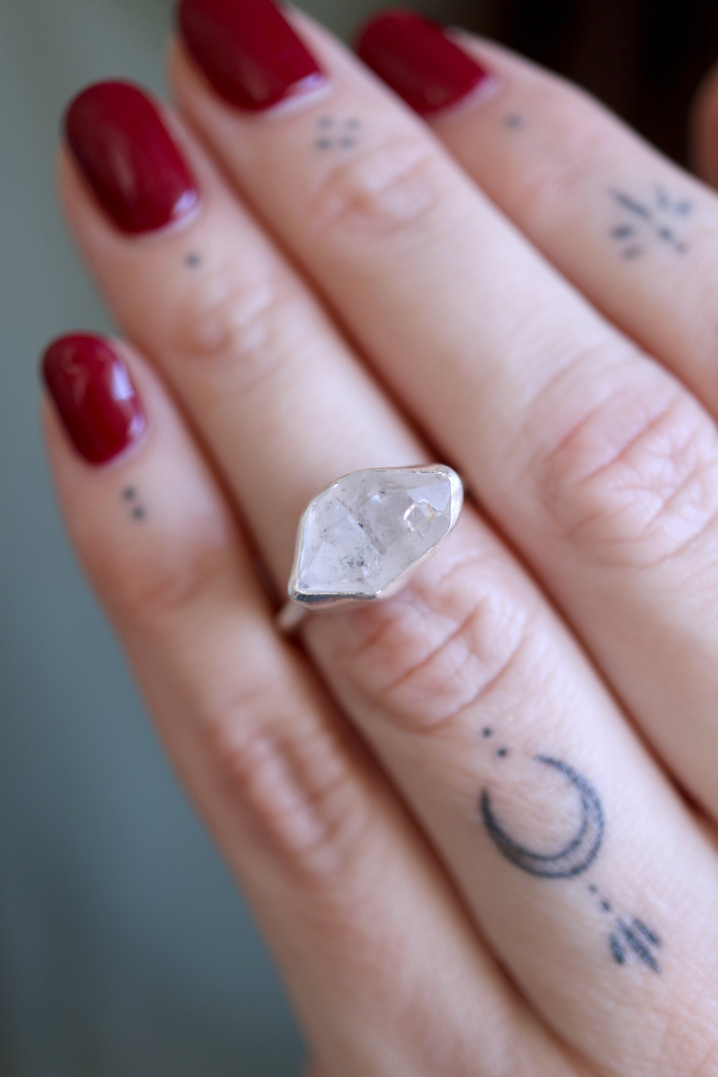 Anell de plata amb Diamant Herkimer. (Talla 15)