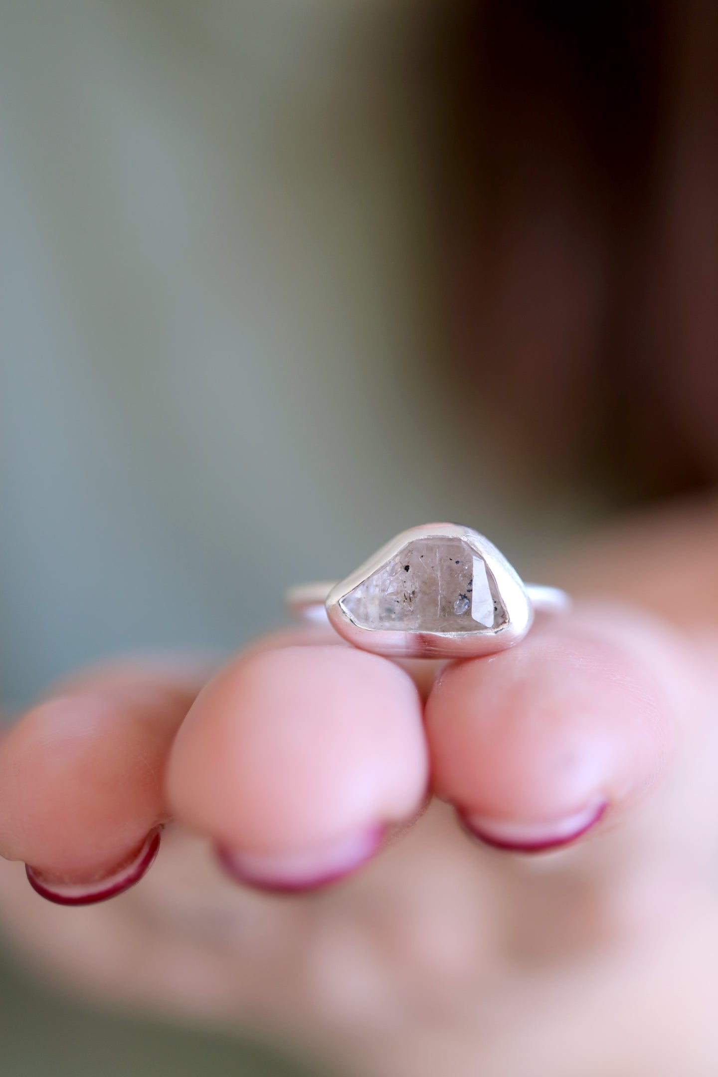 Anell de plata amb Diamant Herkimer. (Talla 13)