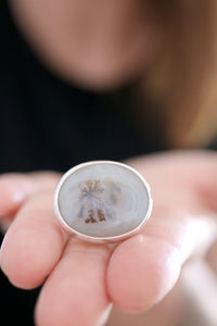 Anell de plata amb Àgata Dendrítica natural.