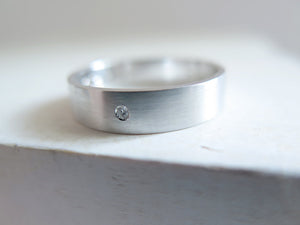 White Gold Wedding Band with diamond. 18kt White Gold ring. 5mm. Made to Order.